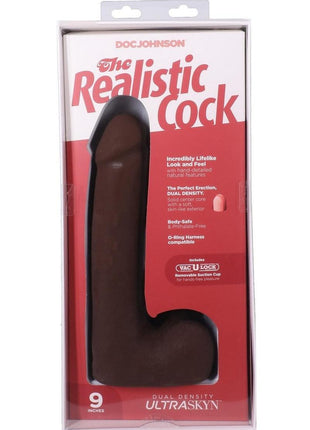 The Realistic Cock with Balls Ultraskyn Removable Vac-U-Lock Suction Cup - Chocolate - 9in