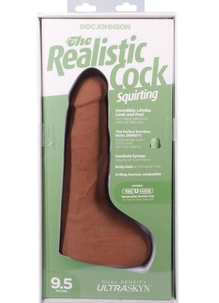 The Realistic Cock with Balls Ultraskyn Squirting with Removable Vac-U-Lock Suction Cup - Caramel - 9.5in