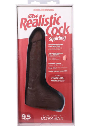 The Realistic Cock with Balls Ultraskyn Squirting with Removable Vac-U-Lock Suction Cup - Chocolate - 9.5in
