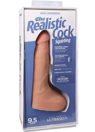 The Realistic Cock with Balls Ultraskyn Squirting with Removable Vac-U-Lock Suction Cup - Vanilla - 9.5in