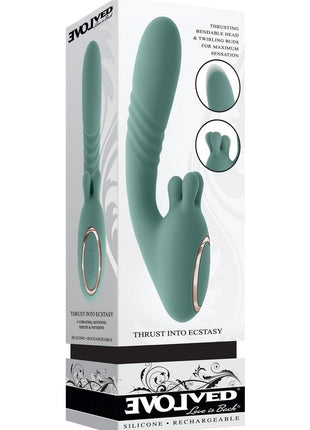 Thrust Into Ecstasy Rechargeable Silicone Dual Vibrator - Green