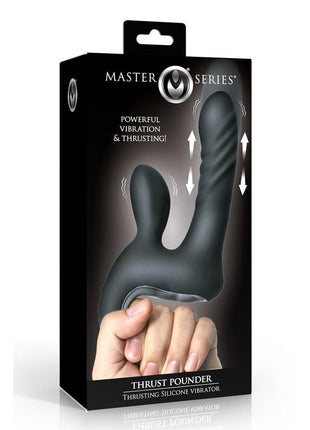 Thrust Pounder Thrusting Rechargeable Silicone Vibrator with Clitoral Stimulator - Black