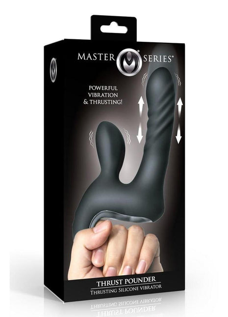 Thrust Pounder Thrusting Rechargeable Silicone Vibrator with Clitoral Stimulator - Black