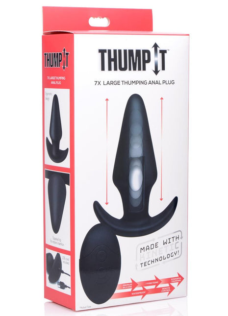 Thump-It Rechargeable Silicone Thumping Anal Plug with Remote Control - Black - Large