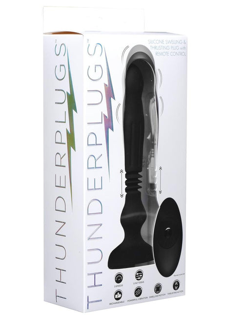 Thunder Plugs Silicone Swelling and Thrusting Plug with Remote Control - Black
