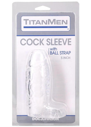 Titanmen Cock Sleeve with Ball Strap - Clear - 5in