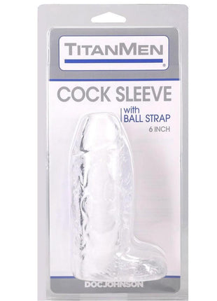Titanmen Cock Sleeve with Ball Strap - Clear - 6in