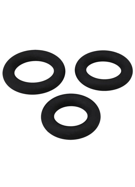Titanmen Silicone Cushioned Cock Ring - Black - 3 Piece/Set