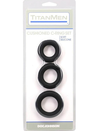 Titanmen Silicone Cushioned Cock Ring - Black - 3 Piece/Set