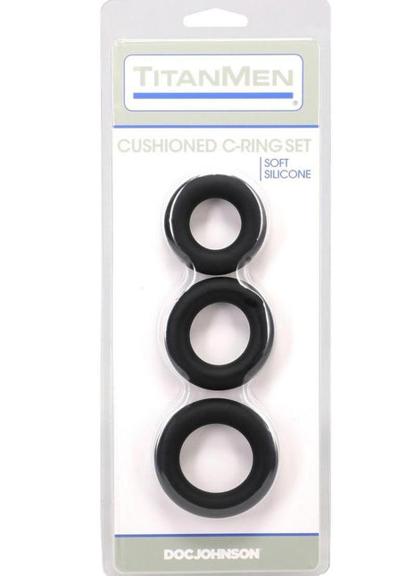 Titanmen Silicone Cushioned Cock Ring - Black - 3 Piece/Set