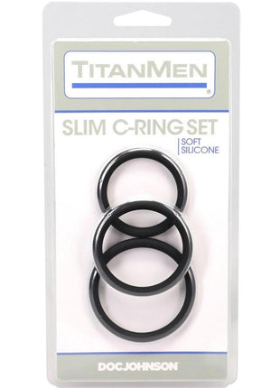 Titanmen Slim Silicone Cock Ring - Black - 3 Piece/Set