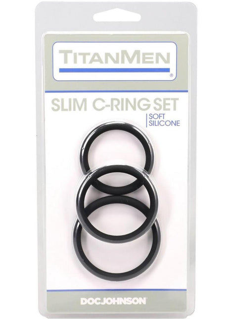 Titanmen Slim Silicone Cock Ring - Black - 3 Piece/Set