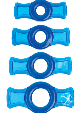 Titanmen Stretch-To-Fit Cock Rings - Blue - 4 Piece Kit