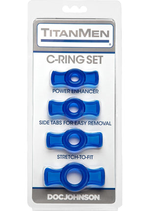 Titanmen Stretch-To-Fit Cock Rings - Blue - 4 Piece Kit