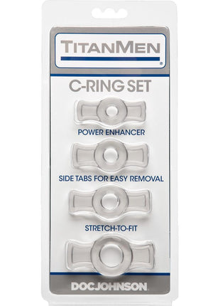 Titanmen Stretch-To-Fit Cock Rings - Clear - 4 Piece Kit