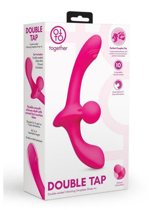 Together Double Tap Rechargeable Silicone Double-Ended Vibrating Strapless Strap-On - Pink