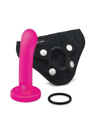 Together Toys Pop Silicone Dildo 5.5in and Harness - Black/Pink - Set