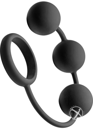 Tom Of Finland Silicone Cock Ring with 3 Weighted Balls - Black