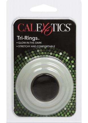 Tri Rings Cock Ring - Glow In The Dark/White - 3 Piece Set/Set