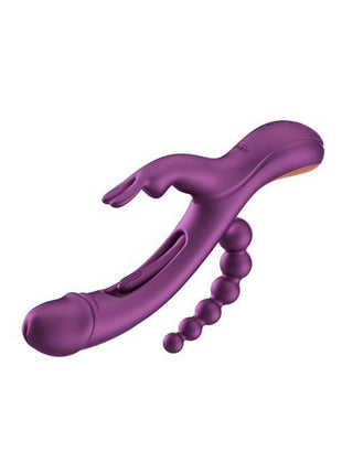 Trilux Kinky Finger Rechargeable Silicone Rabbit Vibrator with Anal Beads - Purple