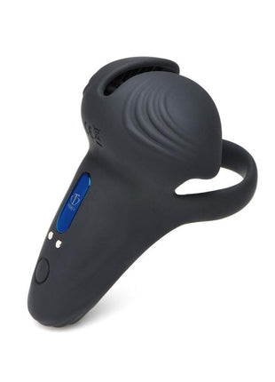 Trinity Men 10x Silicone Cock and Ball Ring with Taint Stim and Remote Control - Black