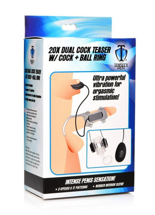 Trinity Men 20x Dual Cock Teaser with Cock and Ball Ring - Clear