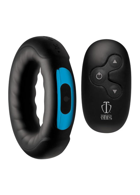 Trinity Men Remote Control 7x Rechargeable Silicone Cock Ring - Black