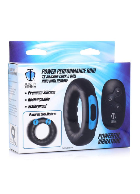 Trinity Men Remote Control 7x Rechargeable Silicone Cock Ring - Black