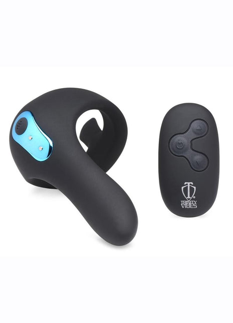 Trinity Men 7x Rechargeable Silicone Cock Ring with Taint Stimulator and Remote Control - Black