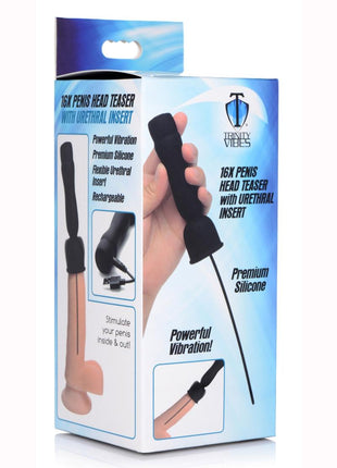 Trinity Men Penis Head Teaser with Uretheral Insert - Black