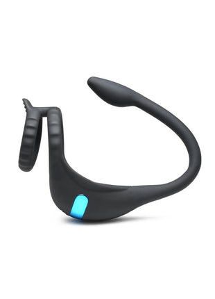 Trinity Men Vibrating Rechargeable Silicone Cock Ring and Anal Stimulator - Black