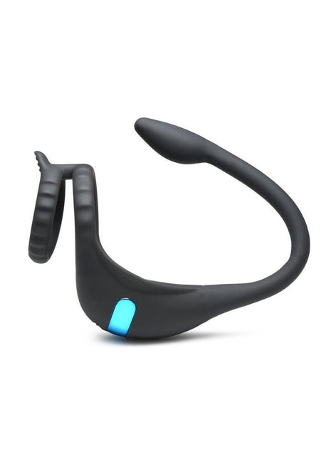 Trinity Men Vibrating Rechargeable Silicone Cock Ring and Anal Stimulator - Black