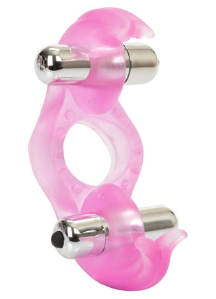 Triple Orgasms Enhancer Vibrating Cock Ring with Clitoral Stimulation - Pink