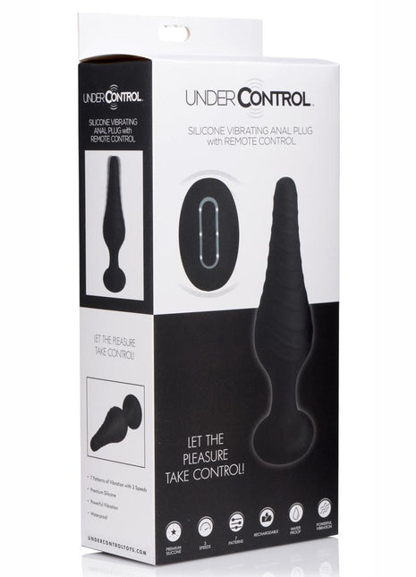 Under Control Rechargeable Silicone Vibrating Anal Plug with Remote Control - Black