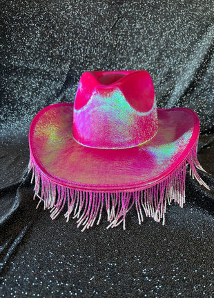 Metallic Cowboy Hat With Beaded Fringe