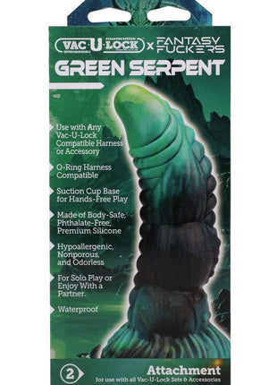 Vac-U-Lock Fantasy Fuckers Green Serpent Silicone Dildo - Green