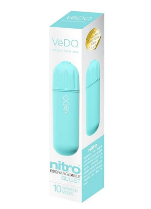 Vedo Nitro Rechargeable Silicone Bullet Vibrator - Blue/Turquoise - 3.25in
