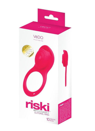 Vedo Riski Rechargeable Silicone Clitoral Vibrating Cock Ring For Couples - Pink