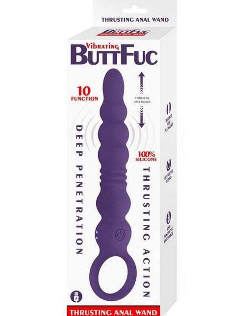 Vibrating Buttfuc Thrusting Rechargeable Silicone Anal Wand - Purple