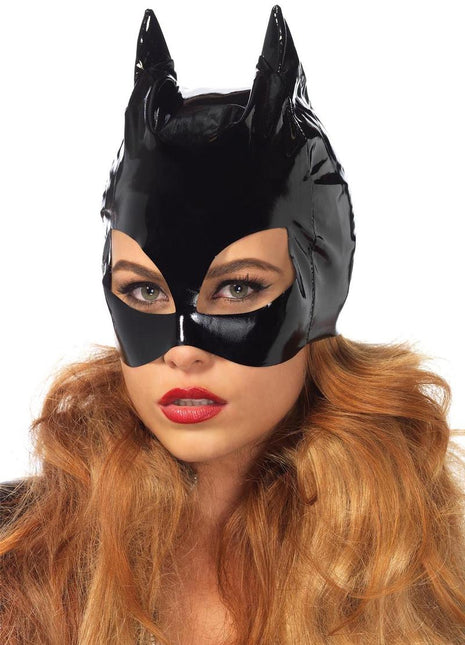 Vinyl Cat Woman Mask - Black - One Size