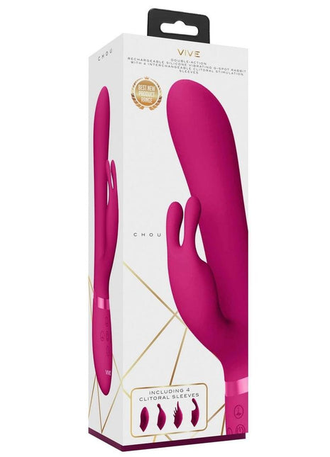 Vive Chou Rechargeable Silicone G-Spot Rabbit and Clitoral Stimulator - Pink