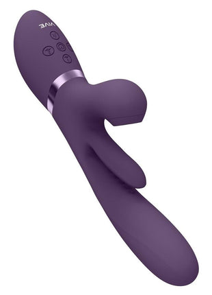 Vive Ena Rechargeable Silicone Triple Motor Thrusting G-Spot with Flapper and Air Wave Clit Stimulation Vibrator - Purple