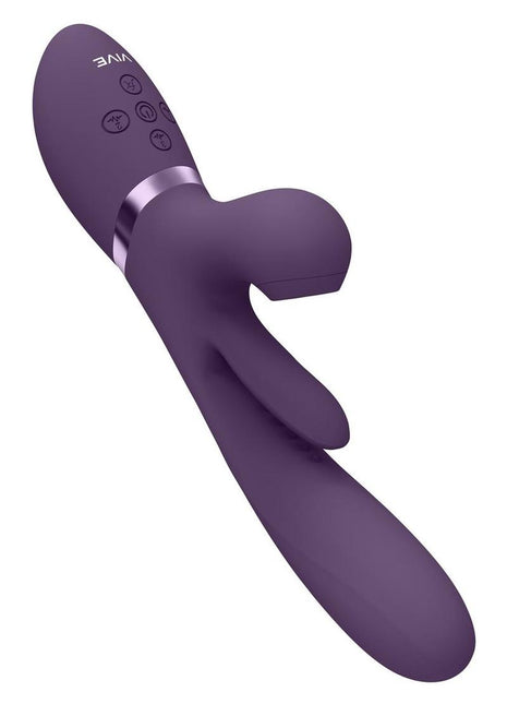 Vive Ena Rechargeable Silicone Triple Motor Thrusting G-Spot with Flapper and Air Wave Clit Stimulation Vibrator - Purple