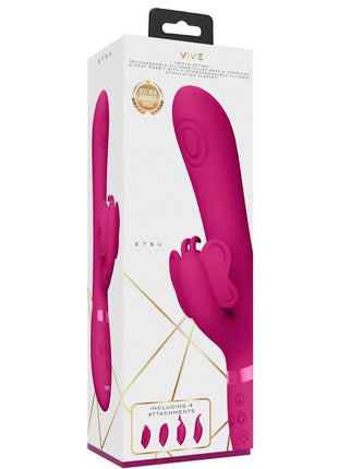 Vive Etsu Rechargeable Silicone Pulse Wave G-Spot Rabbit and Clitroal Stimulator - Pink