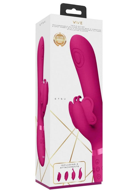 Vive Etsu Rechargeable Silicone Pulse Wave G-Spot Rabbit and Clitroal Stimulator - Pink