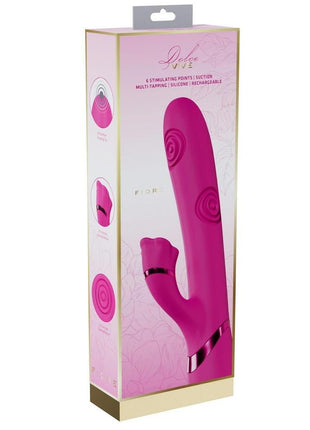 Vive Fiore Silicone Rechargeable Triple Motor G-Spot Air Wave Vibrating and Tapping Flared Clit Stimulator - Pink