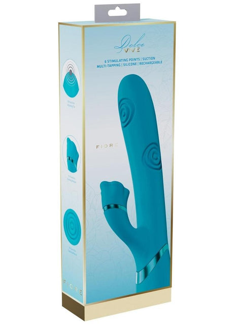 Vive Fiore Silicone Rechargeable Triple Motor G-Spot Air Wave Vibrating and Tapping Flared Clit Stimulator - Blue
