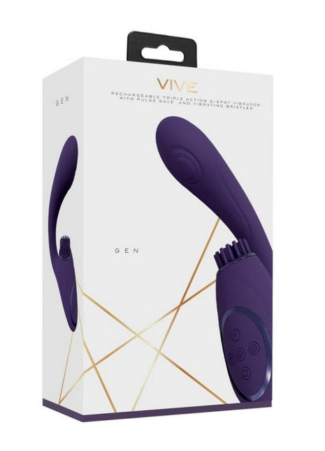Vive Gen Rechargeable Silicone Triple Motor G-Spot Vibrator with Pulse Wave - Purple