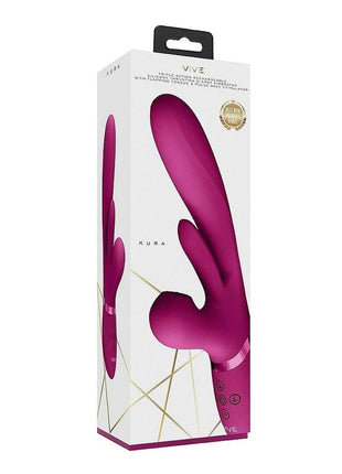 Vive Kura Rechargeable Silicone Triple Motor Thrusting G-Spot with Flapper and Air Wave Clit Stimulation Vibrator - Pink