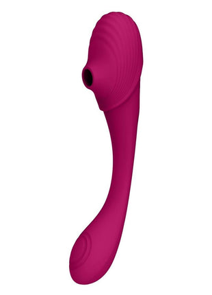 Vive Mirai Rechargeable Silicone Dual Motor Double Ended Bendable Pulse and Air Wave Vibrator - Pink